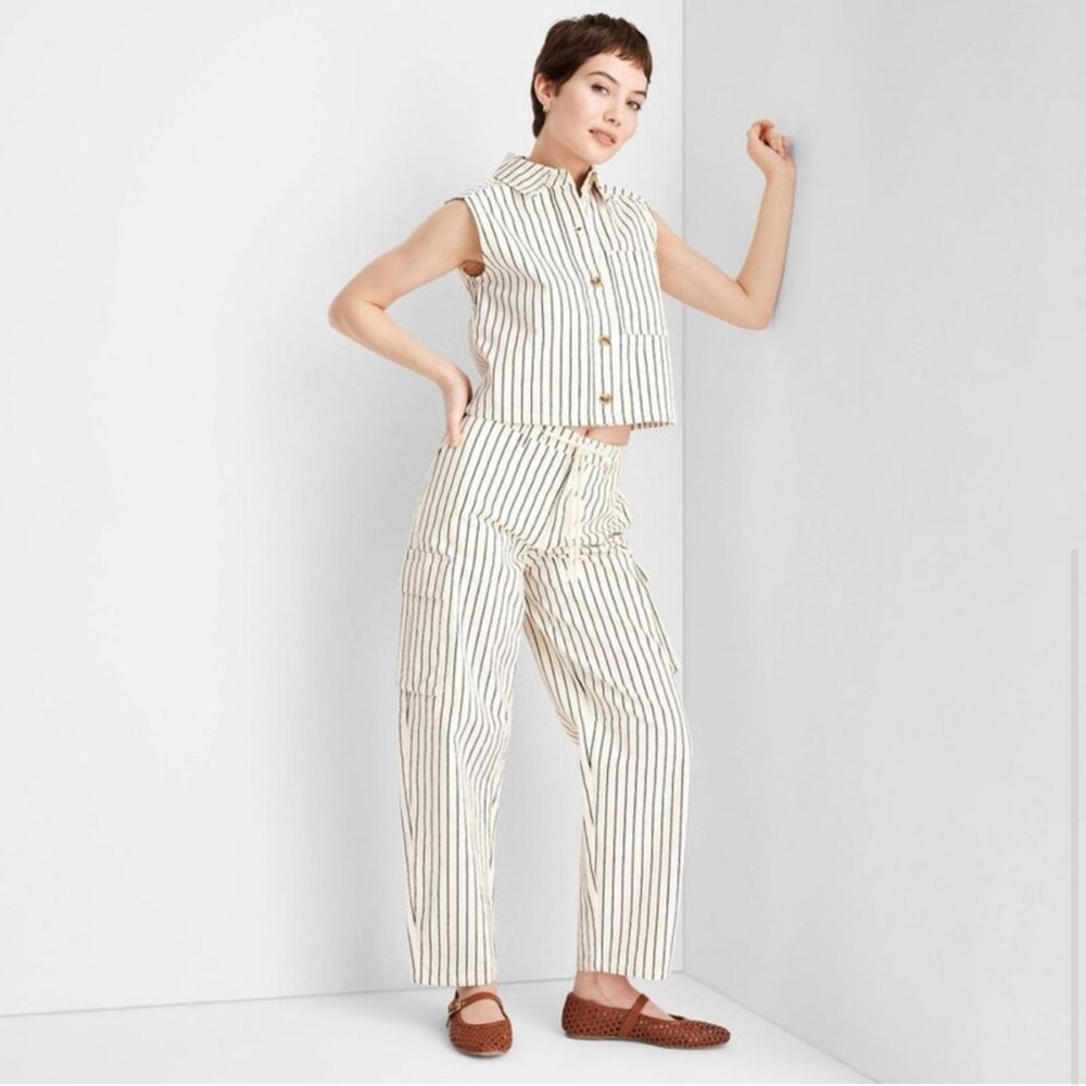 Women's Mid-Rise Barrel Leg Jeans - Future Collect Black Striped